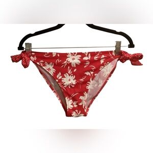 Marie Meili Red Floral Bikini Bottoms with Side Ties Size L, NWOT